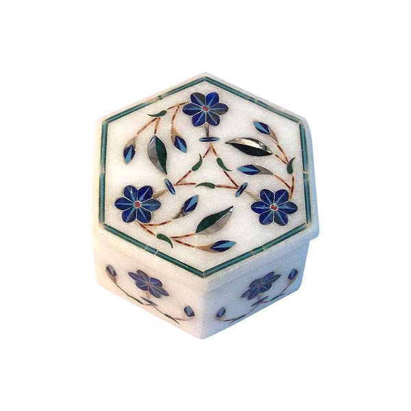 Marble Box with Gem Stone Inlay