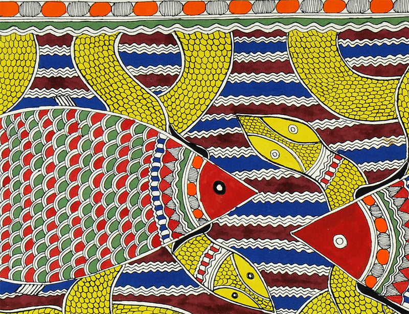 'Amazing Fishes' Madhubani Painting