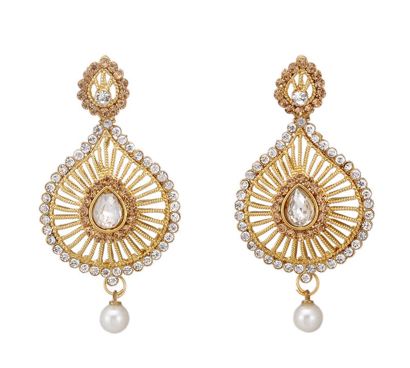 Crystal Stone Studded Golden White Earring
