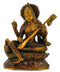 Goddess Saraswati Seated on Lotus Brass Statue 8.75"