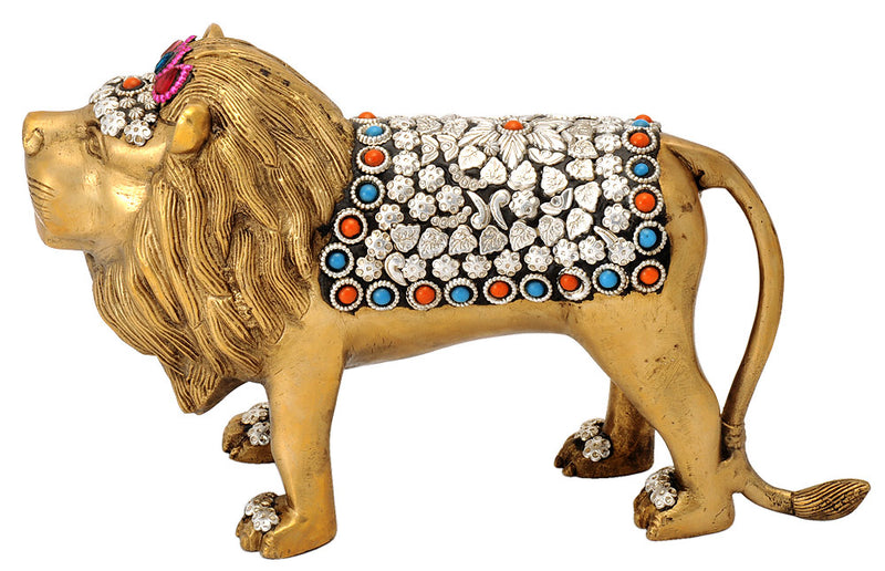 Standing Lion Ornate Brass Sculpture