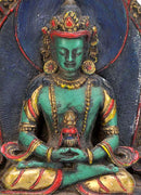 Crowned Amitabha Buddha - Antiquated Resin Statue