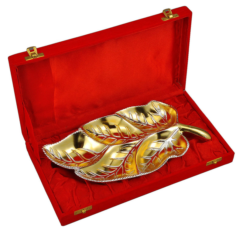 Silver Plated Golden Leaf Tray