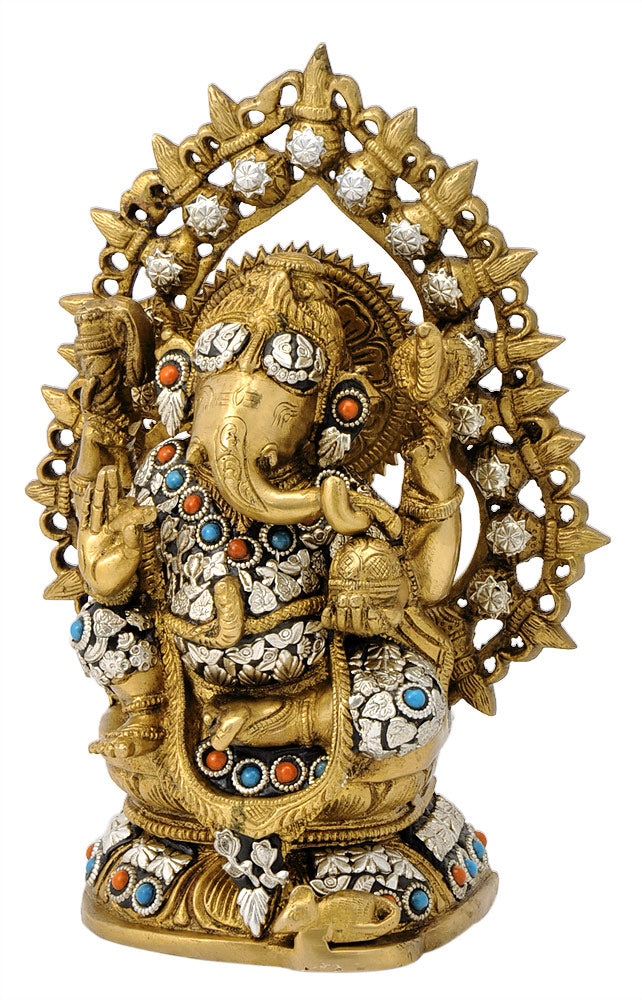 Lord Chaturbhuj Ganesha Brass Sculpture 10.25"
