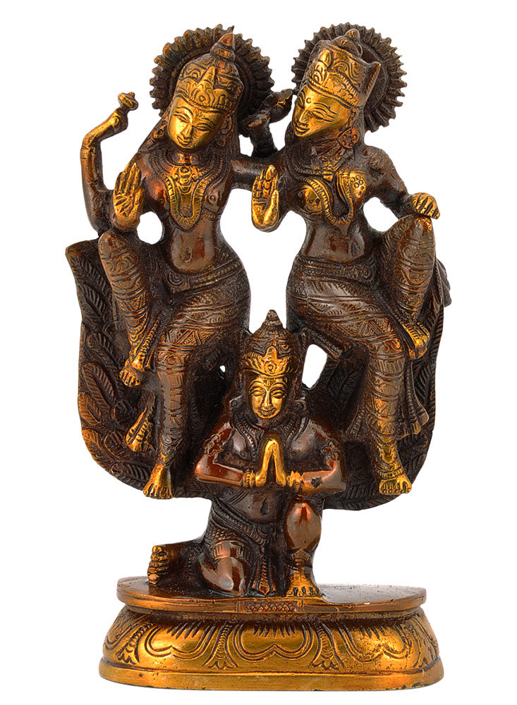 Lord Lakshmi Narain Seated on Garuda - Brass Statue 8"