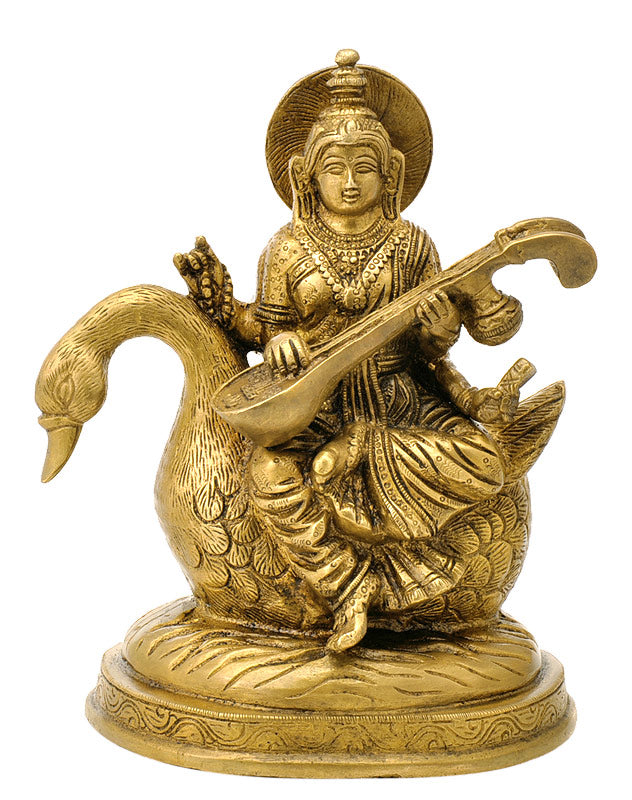 Devi Saraswati Seated on Swan 7.25"
