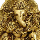 Ganesha Sitting on a Leaf Throne - Brass Statue