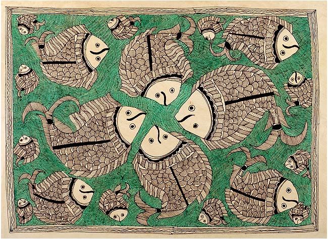 'Fish Kingdom' Folk Art Painting of Bihar