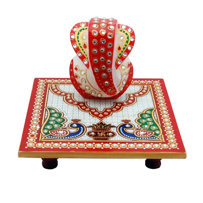 Decorative Ganesh Chowki - Hand painted with traditional color scheme