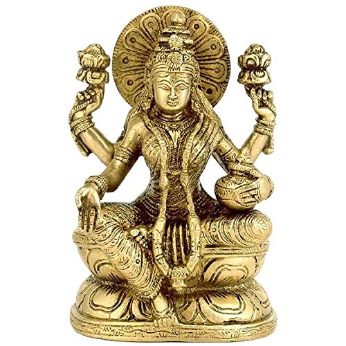 Gangesindia Goddess Laxmi with Pot of Wealth - Brass Statue
