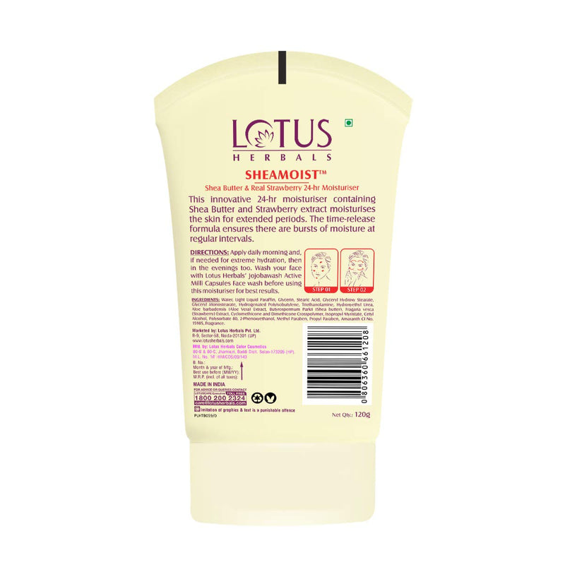 Lotus Herbals SHEAMOIST Shea Butter & Real Strawberry 24hr Moisturiser -120 gm