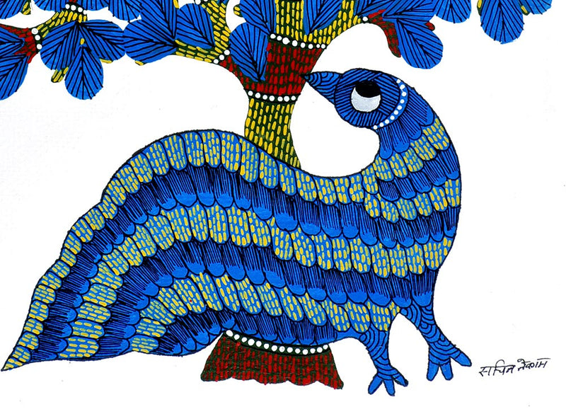 Birds Beneath Tree - Gond Tribal Painting