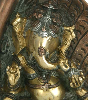 Lord Ganesha in Conch Shell - Brass Statue