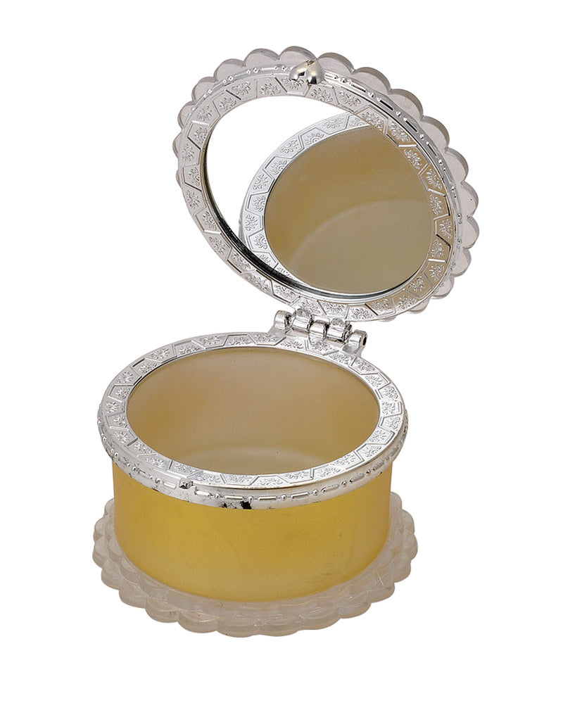 Round Glass Jewelry Box with Golden Flower