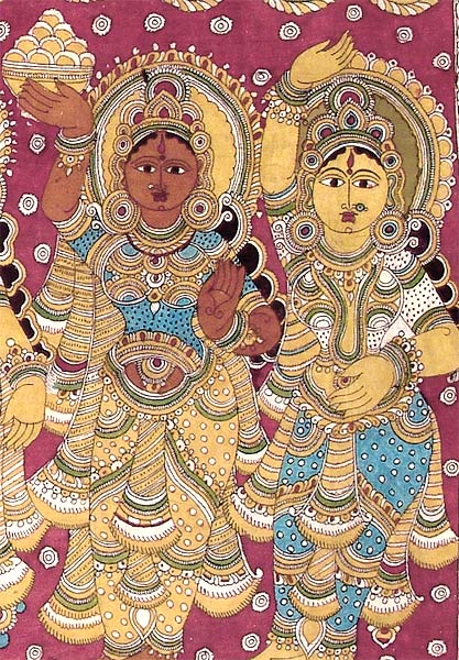 Shri Krishna with Gopis - Kalmakari Painting