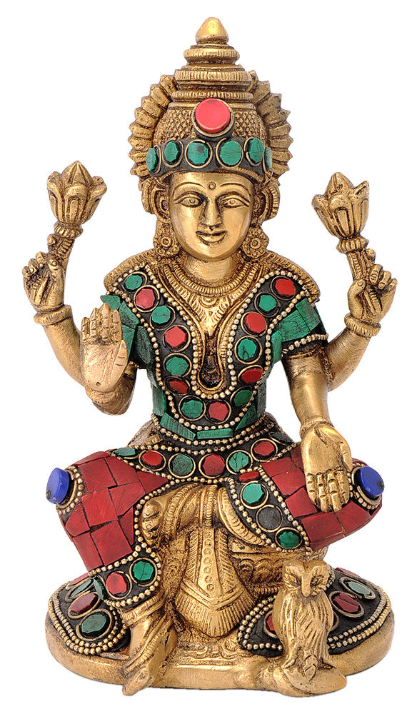 Goddess Lakshmi Maa Seated on Chowki Brass Statue