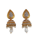 Designer Stone Studded Metal Jhumka Earrings