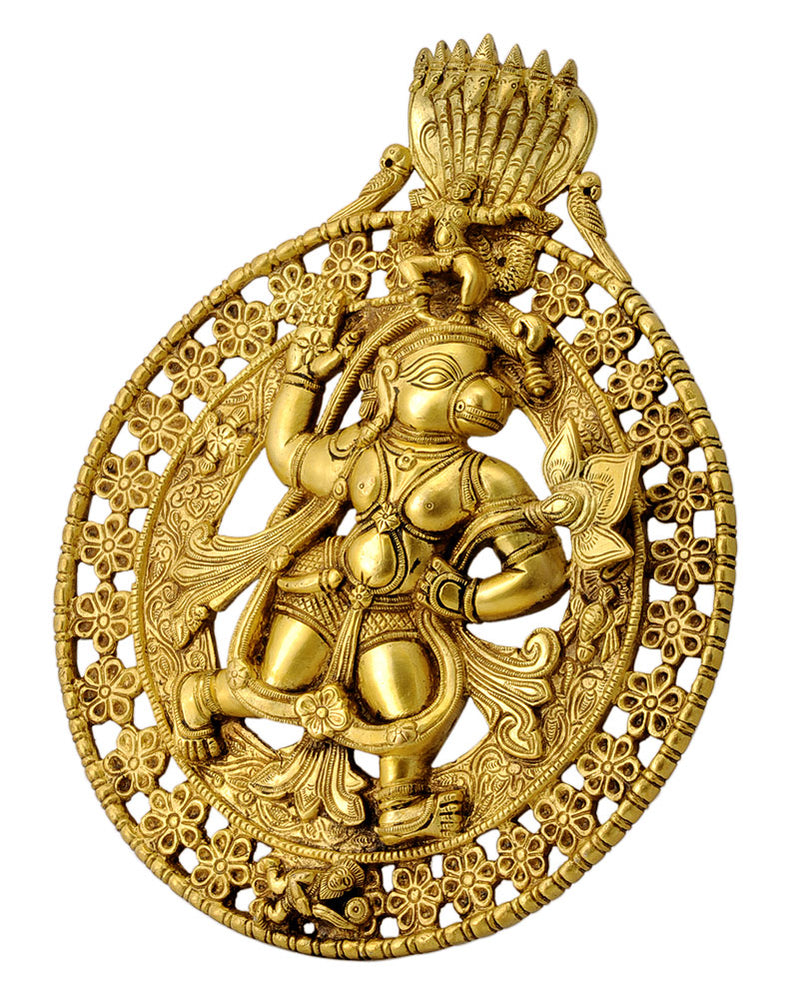 Auspicious Lord Hanuman Brass Wall Plaque