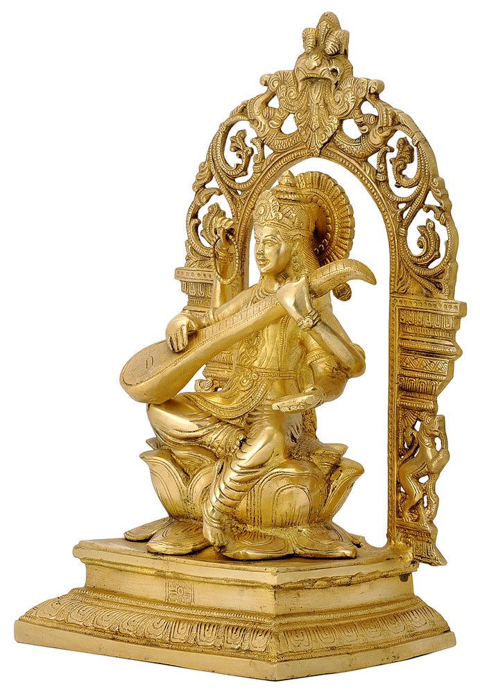 Seated Goddess Saraswati Playing Veena