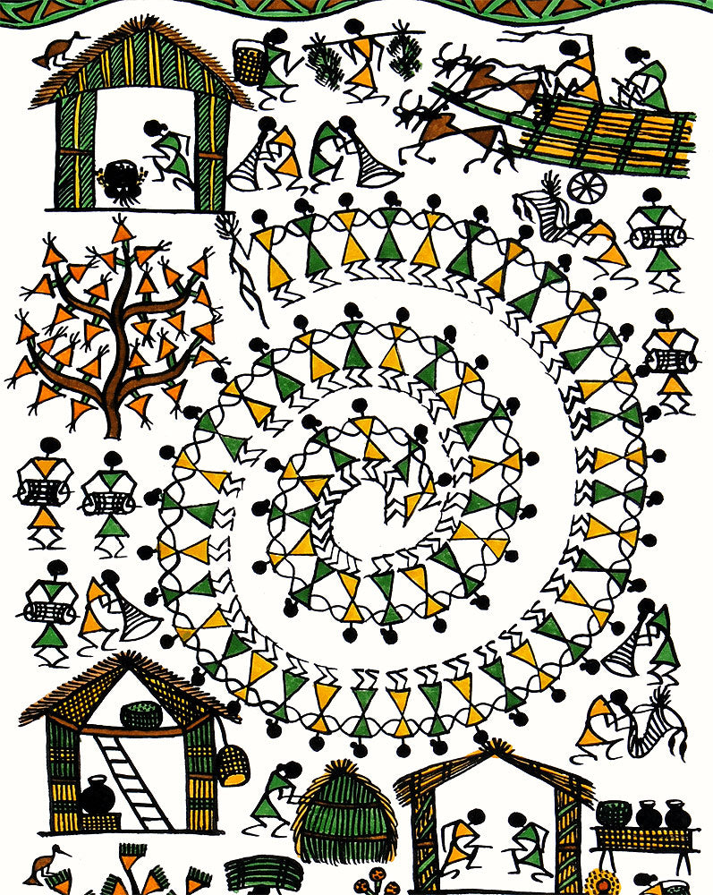 'The Warlis' Painting on Handmade Paper