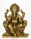 Virat Ganpati on Throne - Brass Sculpture 9.50"