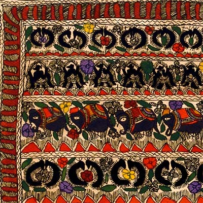 Nature with People and Animals - Madhubani Tattoo Painting