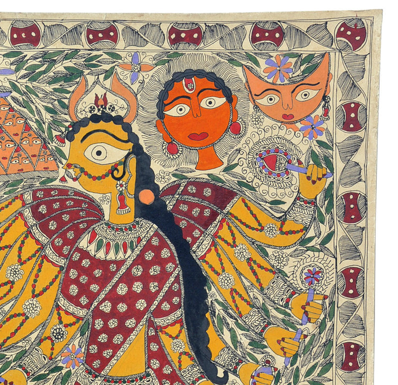 Ten Armed Devi Durga - Traditional Madhubani Painting