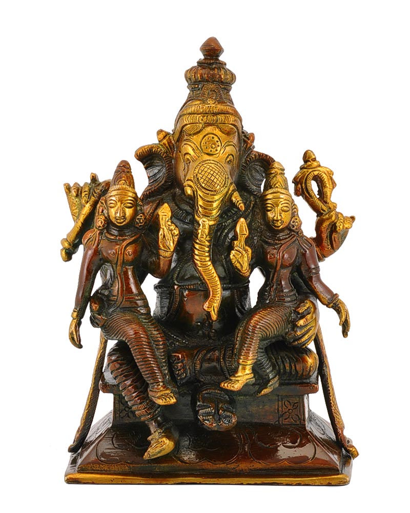 Ganesh with Riddhi Siddhi Brass Statue