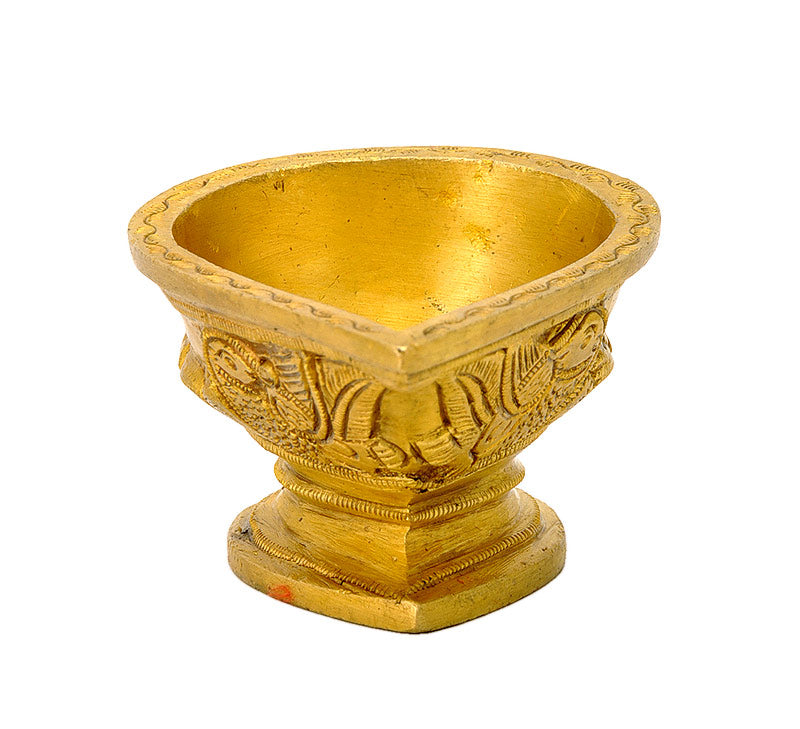Brass Wick Oil Lamp with Peacock Carving