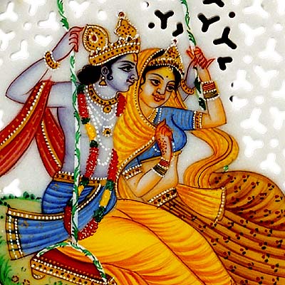 Radha & Madhava on a Swing - Marble Painting