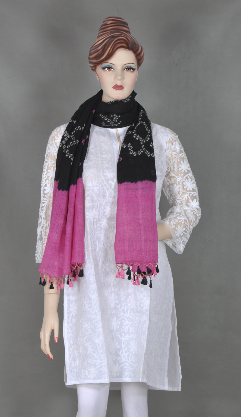 Mauve & Black Bandhej Stole