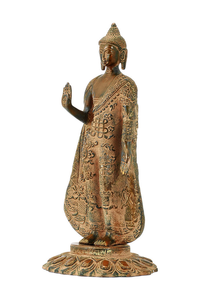 Blessing Buddha with Ashtamangala Carved on His Robe