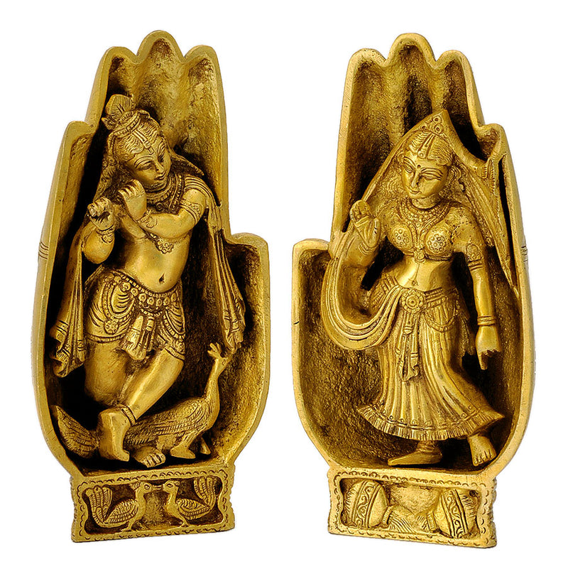 Lord Krishna and Radha Rani Sculpted on Hand Brass Sculpture