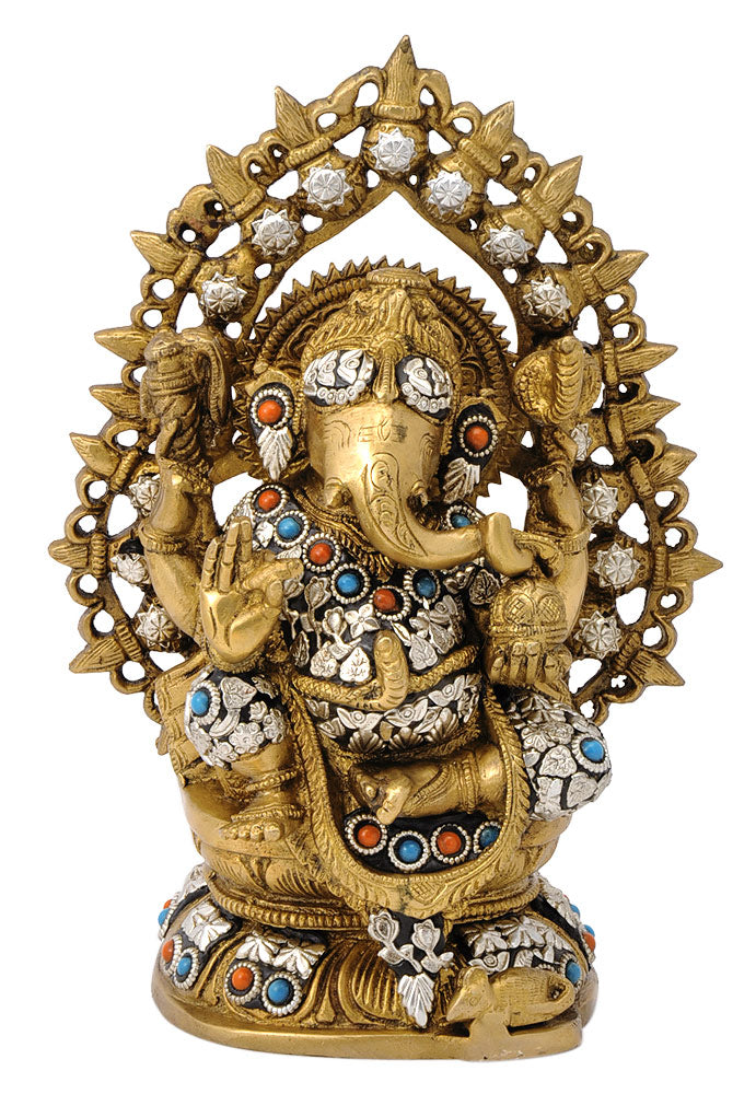 Lord Chaturbhuj Ganesha Brass Sculpture 10.25"