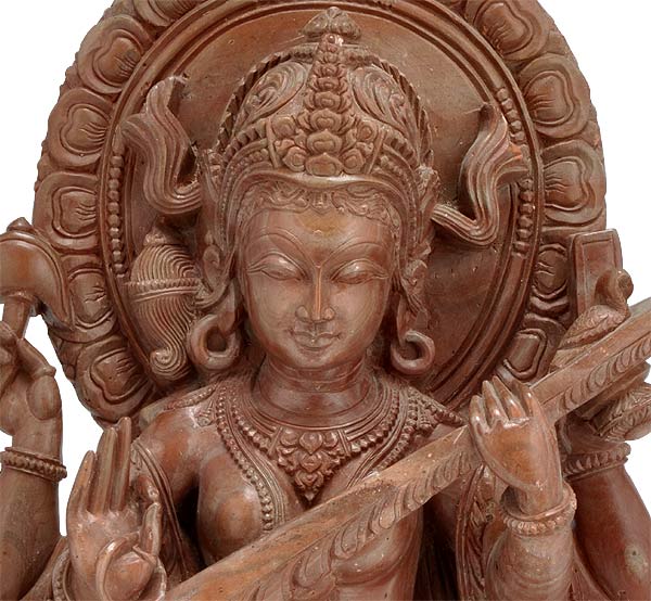 Goddess Saraswati - Pink Soft Stone Statue