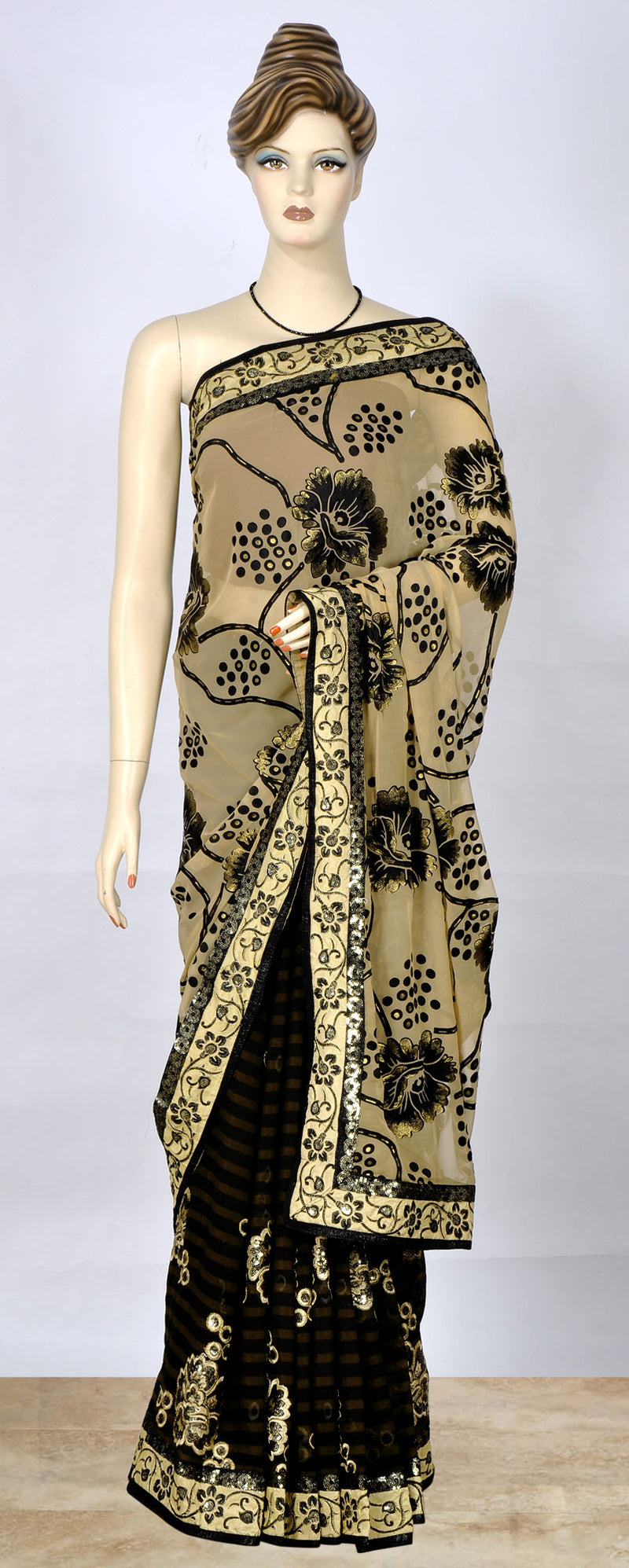Neutral Saree with Beautiful Floral Work