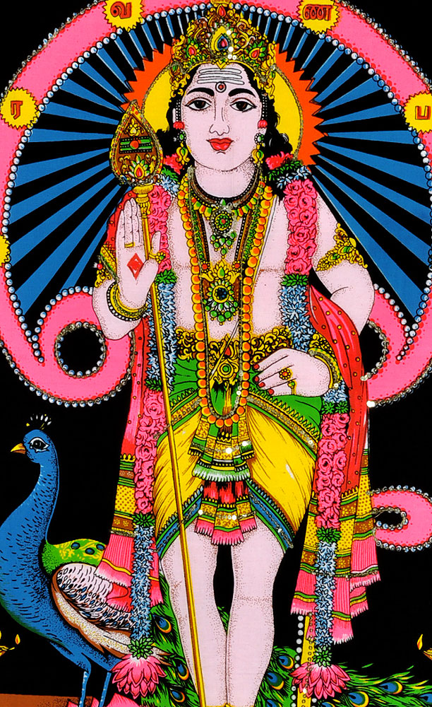Standing Lord Murugan Swami  - Sequin Decorated Wall Tapestry