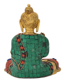 Blessing Buddha Brass Statue with Turquoise Coral Finish