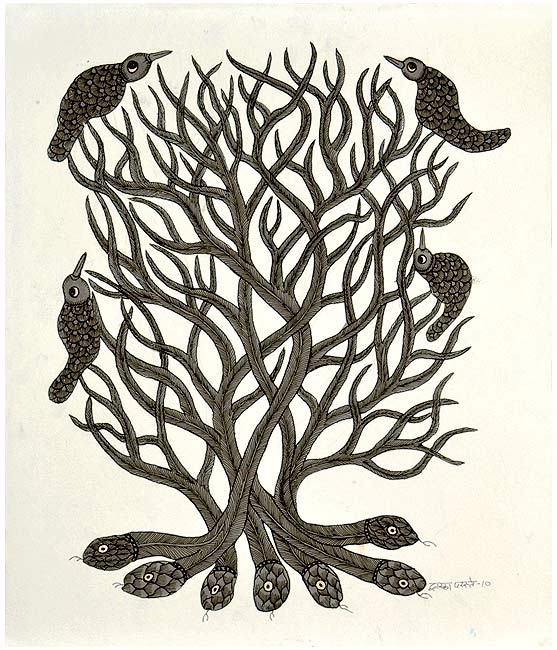 'Guardian Tree' Gond Tribal Drawing