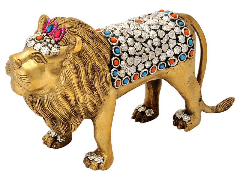 Standing Lion Ornate Brass Sculpture