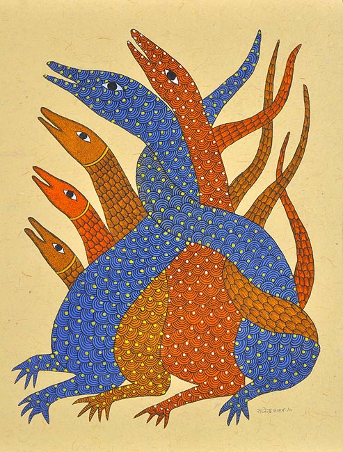 Inhabitants of Jungle - Gond Painting