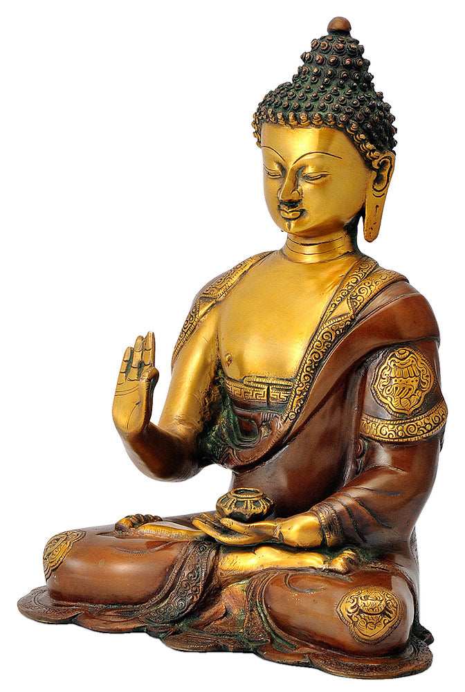 Buddha with Ashtamangala Signs Carved on His Robe 14"