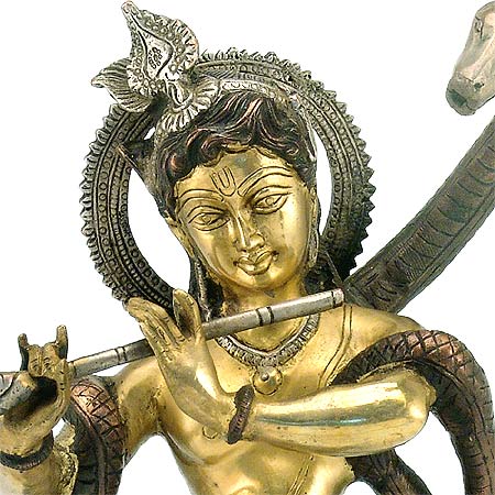 Lord Krishna Playing Flute - Brass Statue