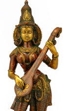 Devi Saraswati Playing Veena 28" Statue