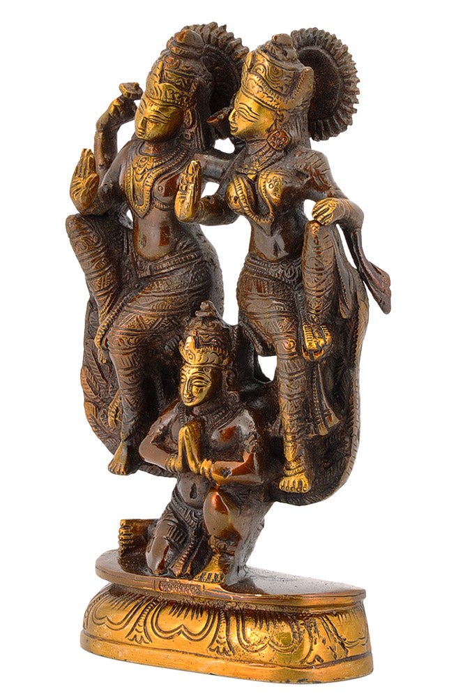 Lord Lakshmi Narain Seated on Garuda - Brass Statue 8"