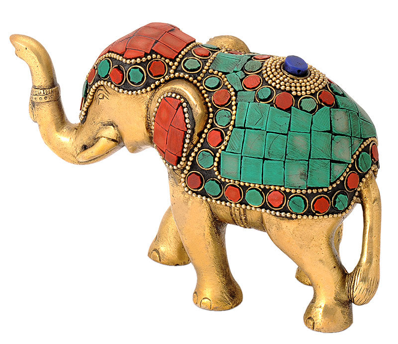 Decorative Elephant with Raised Trunk Brass Figurine