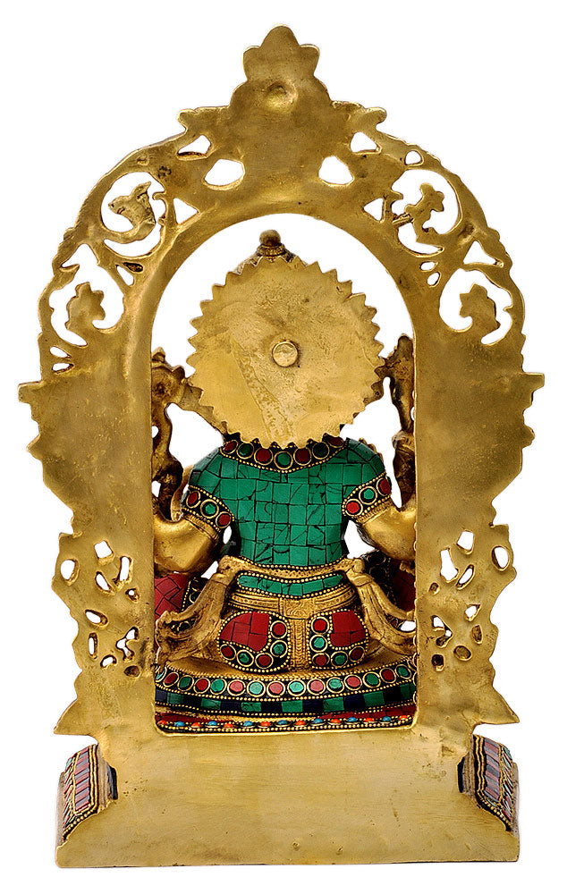 Enthroned Lord Ganesha Inlay Brass Statue