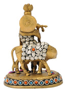 Gau Gopal Krishna Brass Statue 7.25"