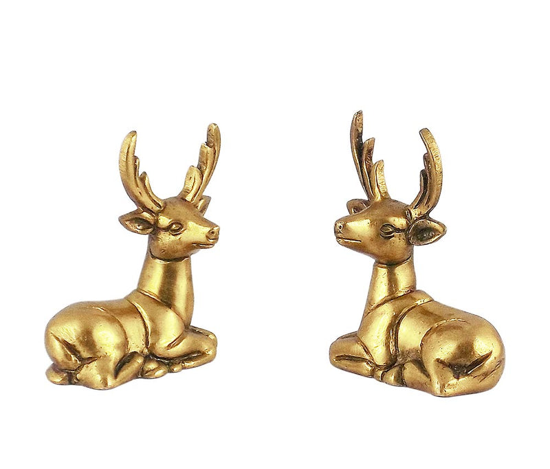 Seated Deer - Set of 2 Brass Statues 2.50"