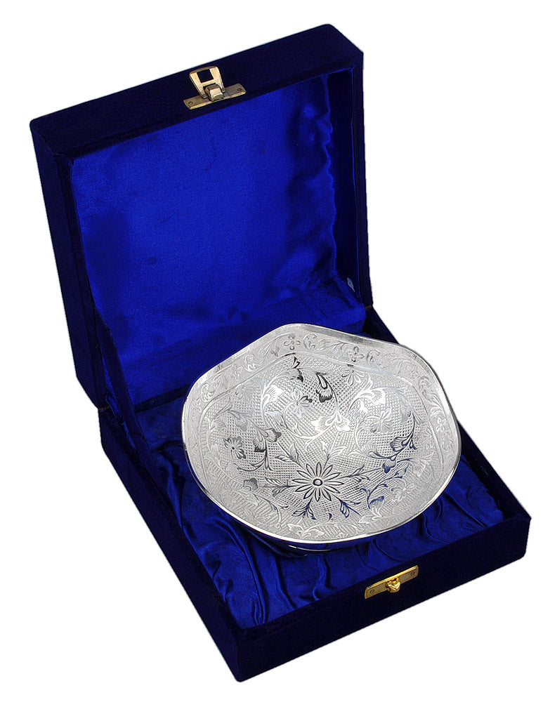 Silver Plated Metal Bowl with Velvet Box Packing